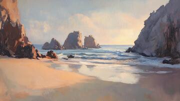 沙滩岩石海浪日出