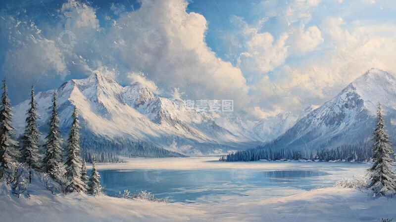 高清大图下载【趣麦麦图】宽屏风景画雪景油画电脑