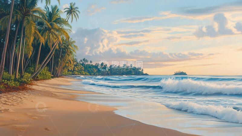 高清大图下载【趣麦麦图】唯美海岸风景插画7