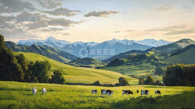 高清大图下载【趣麦麦图】新疆牧场插画