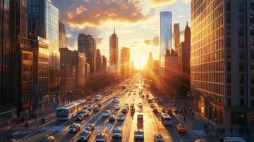 夕阳下的城市快车道