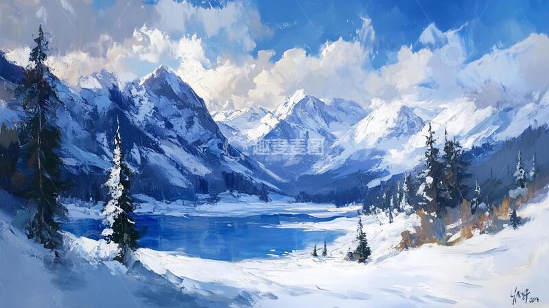 高清大图下载【趣麦麦图】雪山原画绘画原画插画