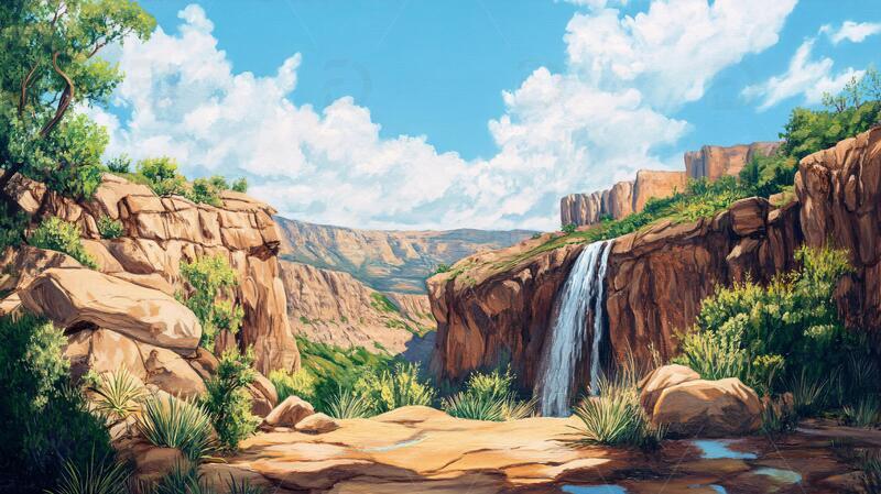 风景原画场景瀑布原画