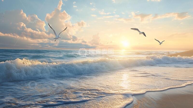 高清大图下载【趣麦麦图】海边夕阳落日余晖背景1