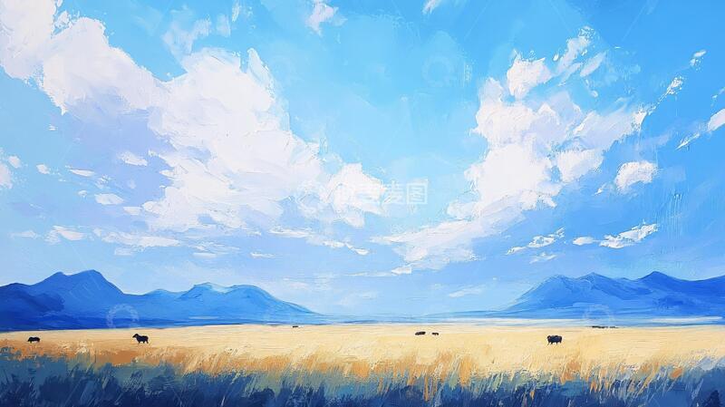 高清大图下载【趣麦麦图】草地原画插画草原手绘