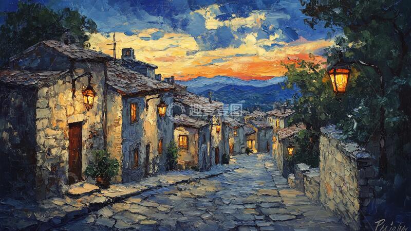 高清大图下载【趣麦麦图】古朴村落油画