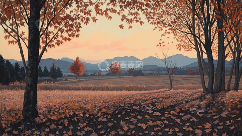 高清大图下载【趣麦麦图】风景厚涂油画插画秋景
