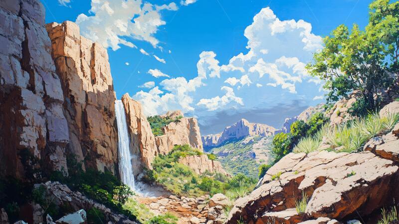 高清大图下载【趣麦麦图】风景原画场景动漫瀑布