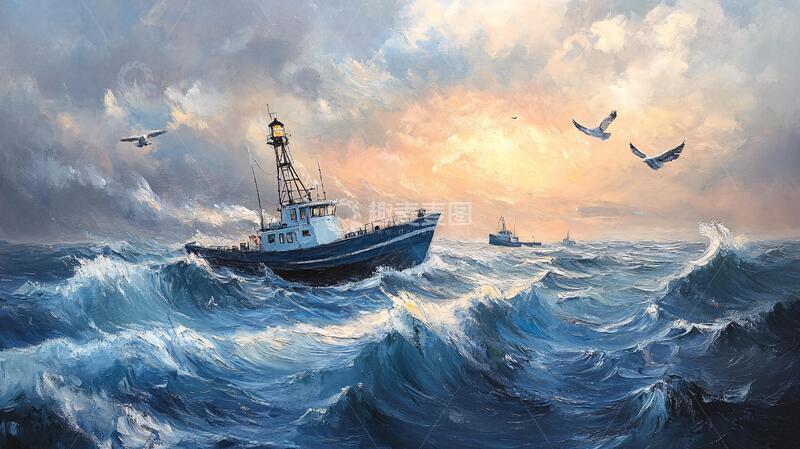 高清大图下载【趣麦麦图】渔船包装插画1