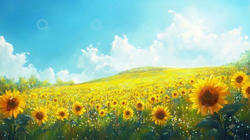 高清大图下载【趣麦麦图】手绘花海向日葵
