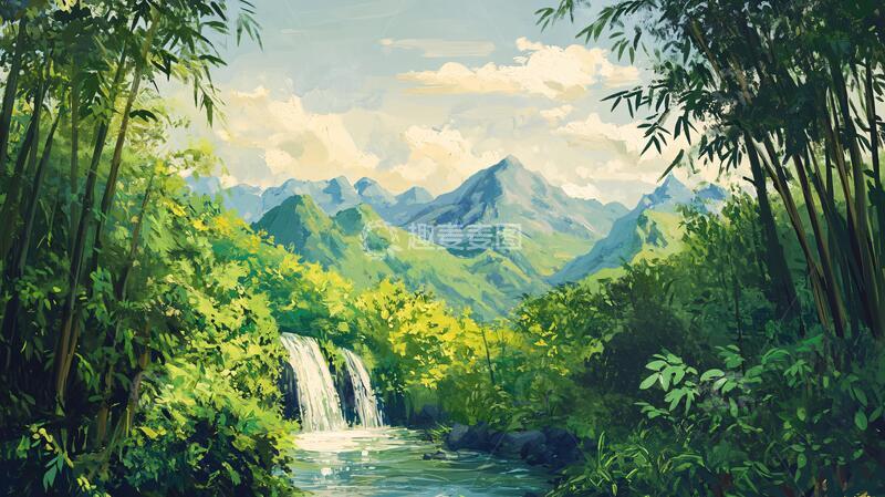 高清大图下载【趣麦麦图】风景原画插画河流原画1