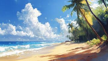 动漫海边海边插画风景