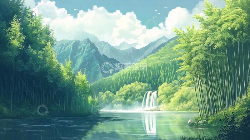 高清大图下载【趣麦麦图】竹海风景画竹林插画山水