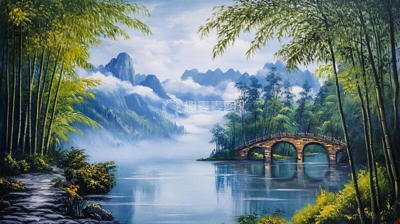 高清大图下载【趣麦麦图】竹林立体画油画意境手绘