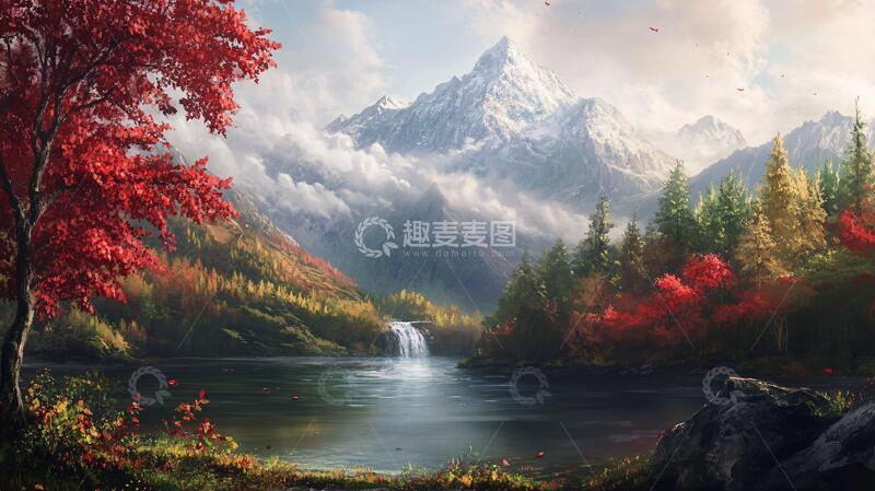 高清大图下载【趣麦麦图】宽屏风景画壁纸秋色红叶