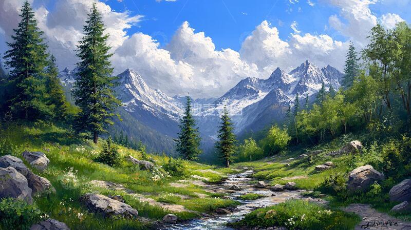 高清大图下载【趣麦麦图】宽屏风景画油画宽幅原画3