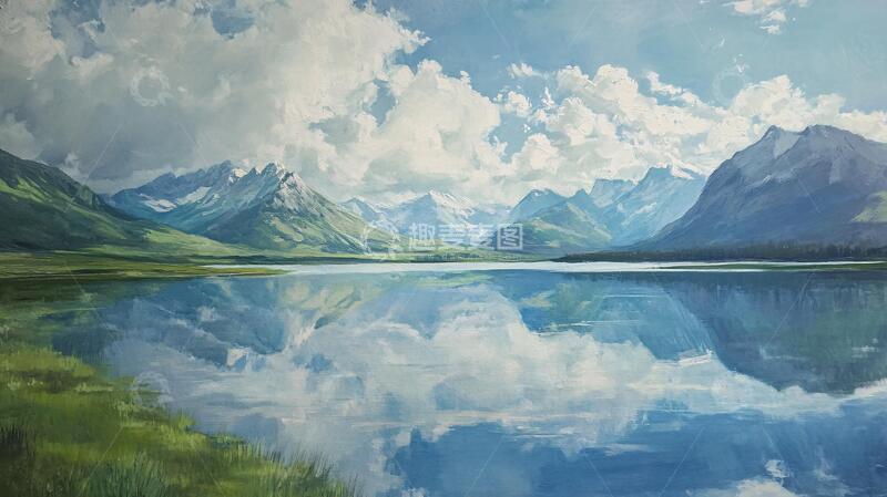 高清大图下载【趣麦麦图】水天一色油画