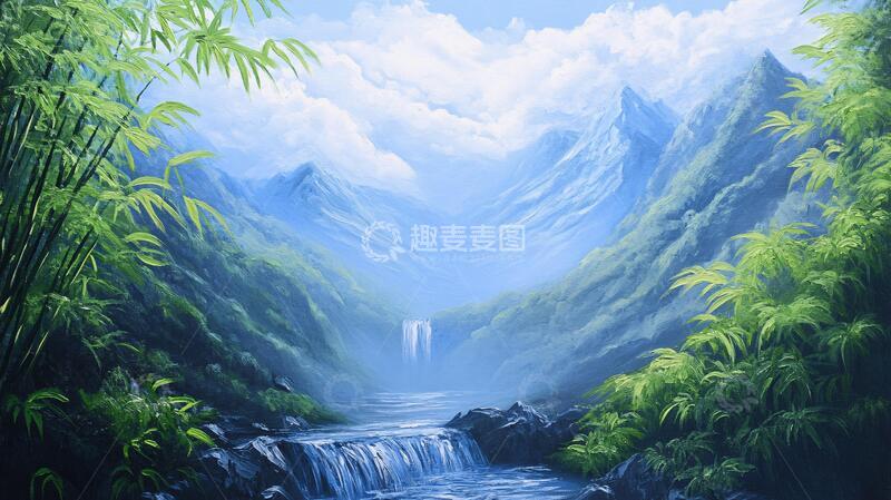 高清大图下载【趣麦麦图】宽屏风景画瀑布意境壁纸