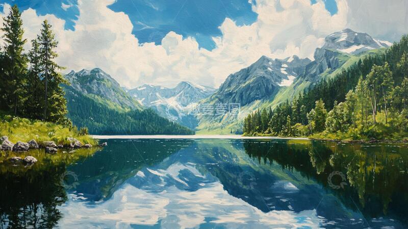 高清大图下载【趣麦麦图】宽屏风景画油画宽幅风光1