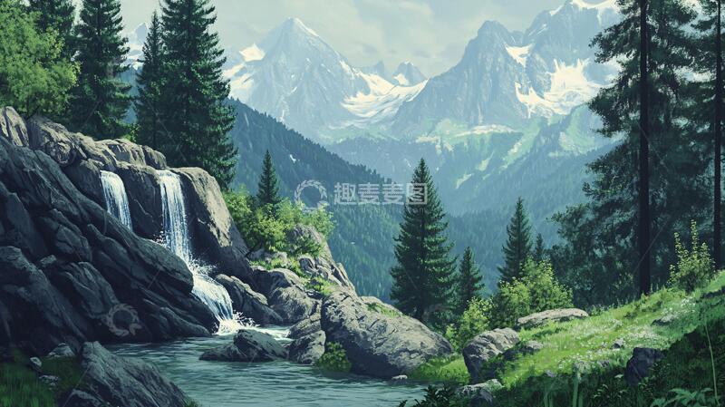 高清大图下载【趣麦麦图】-高山流水场景
