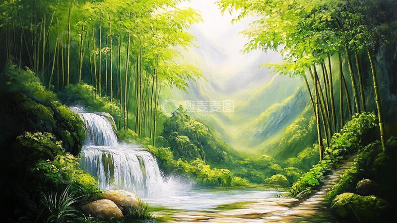 高清大图下载【趣麦麦图】竹林立体画背景绿色壁纸