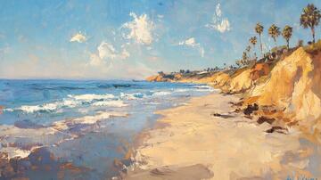 海滩油画油画手绘海景