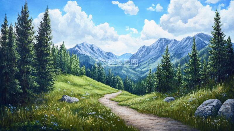 高清大图下载【趣麦麦图】现实山景画油画山景美景