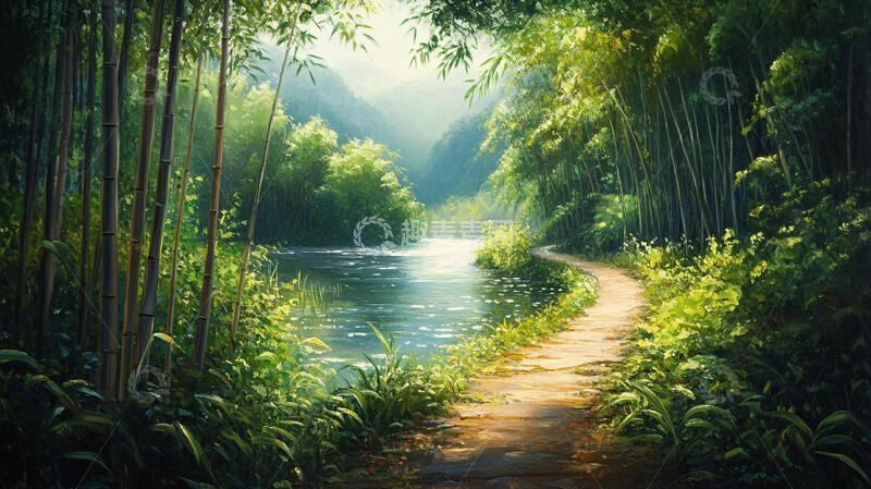高清大图下载【趣麦麦图】唯美竹林小路2