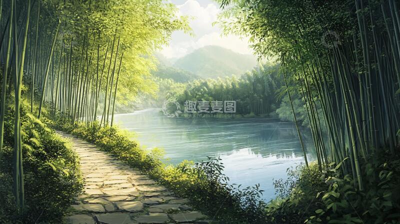 高清大图下载【趣麦麦图】唯美竹林小路4