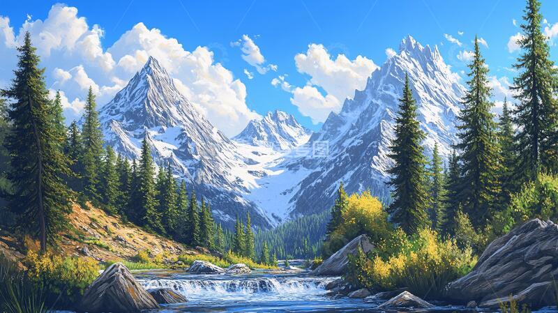 高清大图下载【趣麦麦图】宽屏风景画宽幅河流森林