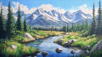 风景原画河流宽幅绘画