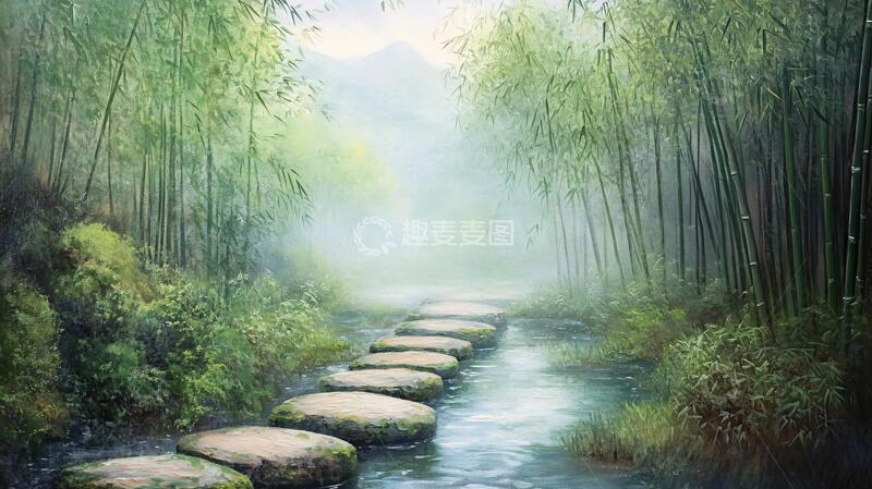 高清大图下载【趣麦麦图】竹林小路装饰画