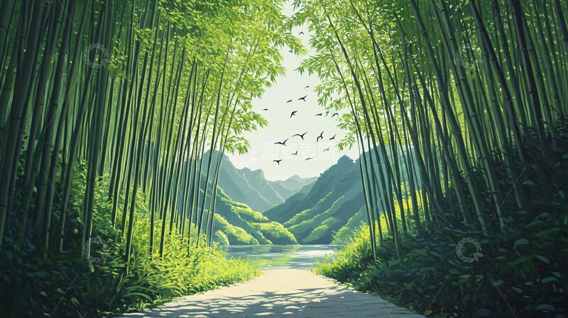 高清大图下载【趣麦麦图】竹林山水背景4