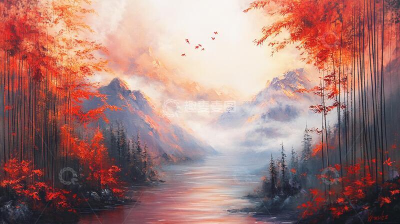 高清大图下载【趣麦麦图】秋天森林画唯美秋色8
