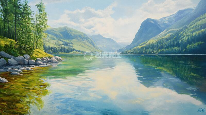 高清大图下载【趣麦麦图】宽屏风景画宽幅风光插画