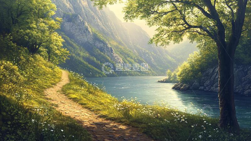 高清大图下载【趣麦麦图】宽屏风景画插画小道诗意