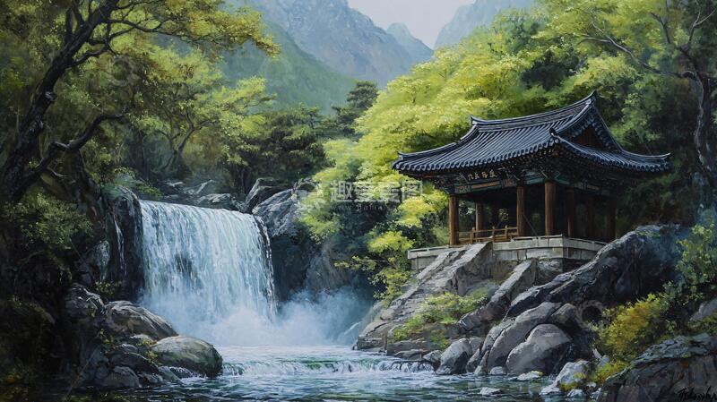 高清大图下载【趣麦麦图】首尔彩绘山水水墨画