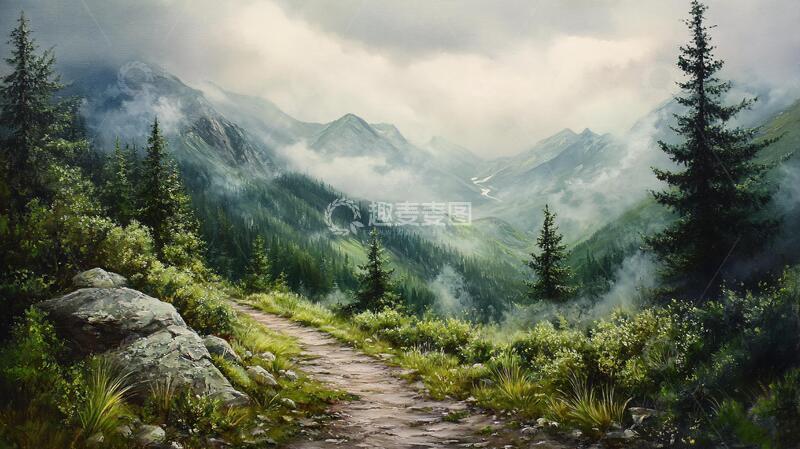 高清大图下载【趣麦麦图】现实山景画油画风光山间