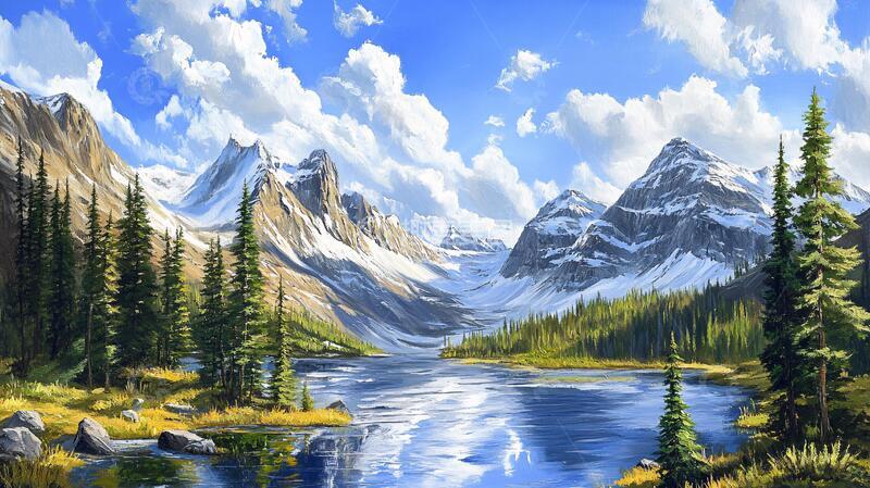 高清大图下载【趣麦麦图】宽屏风景画宽幅油画风光