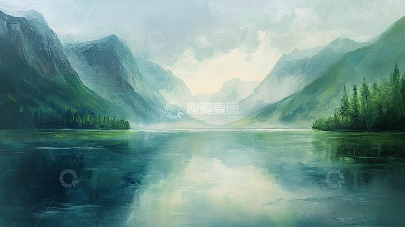 高清大图下载【趣麦麦图】山湖插画插画湖面意境