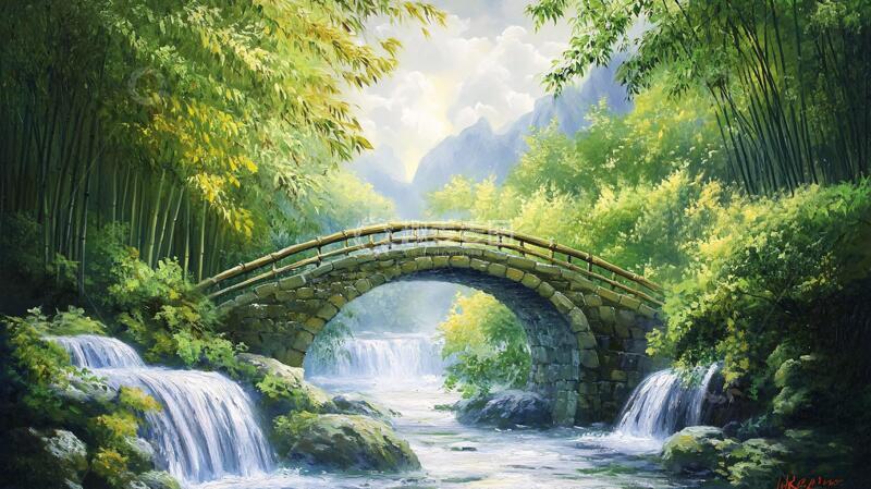 高清大图下载【趣麦麦图】竹林立体画油画意境宽幅