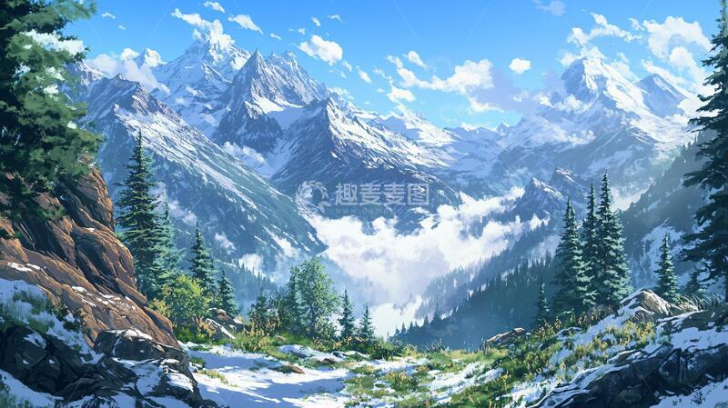 高清大图下载【趣麦麦图】雪山原画插画壁纸原画2