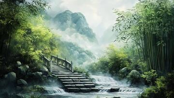 竹林意境图意境背景河流