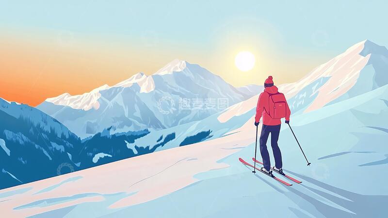 高清大图下载【趣麦麦图】滑雪运动户外出插画4