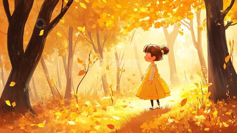 高清大图下载【趣麦麦图】银杏树下的小女孩