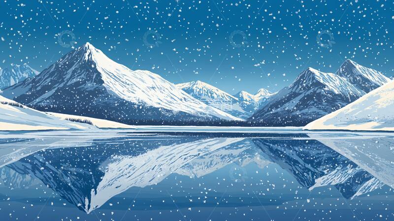 高清大图下载【趣麦麦图】冬季雪山倒影