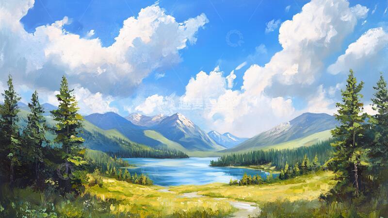 高清大图下载【趣麦麦图】宽屏风景画插画宽幅巨幅