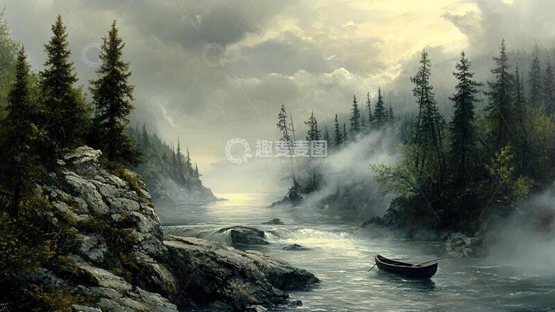 高清大图下载【趣麦麦图】宽屏风景画油画河流风光