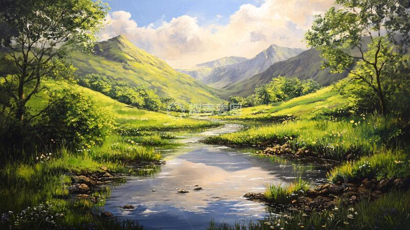 高清大图下载【趣麦麦图】宽屏风景画油画宽幅原画1