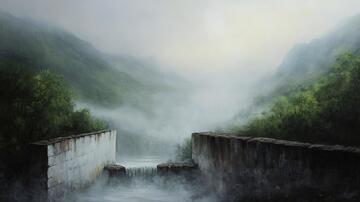小桥晨雾晨雾水汽背景